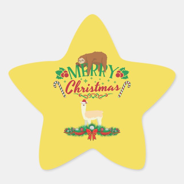 Pegatina En Forma De Estrella Feliz llamada navideña con una frase durmiente (Anverso)