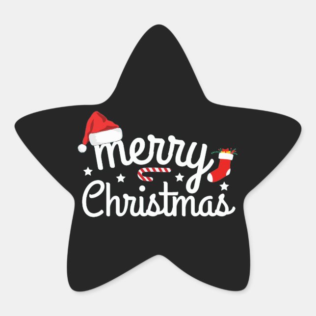 Pegatina En Forma De Estrella Feliz Navidad (Anverso)
