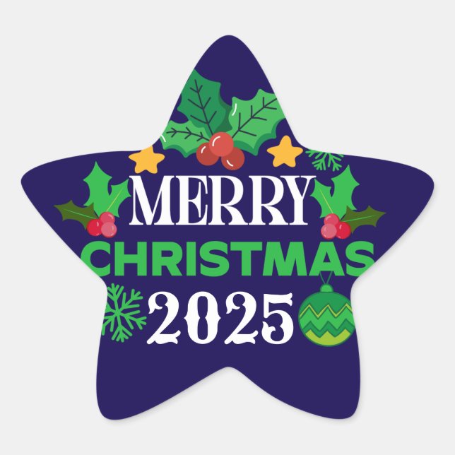 Pegatina En Forma De Estrella Feliz Navidad 2025-86303 (Anverso)