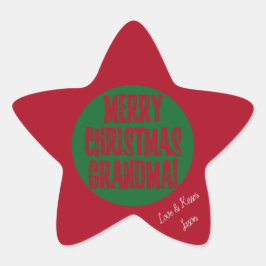 Pegatina En Forma De Estrella Feliz Navidad Abuela Red Green Stars Typography