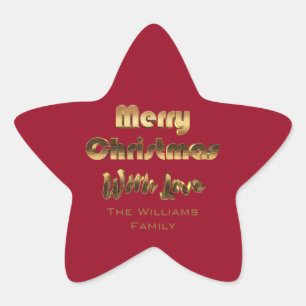 Pegatina En Forma De Estrella Feliz Navidad Elegante Faux Gold Typography Red