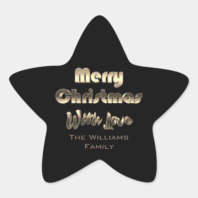 Pegatina En Forma De Estrella Feliz Navidad Elegante Sepia Faux Gold Black (Anverso)