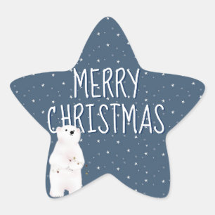 Pegatina En Forma De Estrella Feliz Navidad En Las Estrellas Con Oso Polar