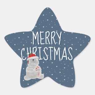 Pegatina En Forma De Estrella Feliz Navidad en las estrellas y el oso polar