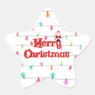 Pegatina En Forma De Estrella Feliz Navidad Luces navideñas navideñas con Santa