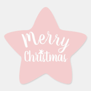 Pegatina En Forma De Estrella Feliz Navidad Rosa
