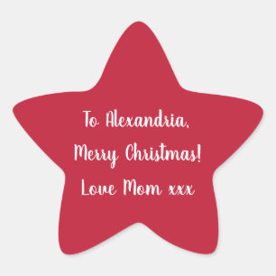 Pegatina En Forma De Estrella Feliz Navidad sencillo de Mamá Rojo y Blanco