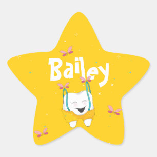 Pegatina En Forma De Estrella Feliz Sparkly Magly Cute Volador Diente Amarillo