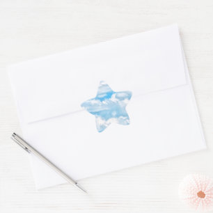 Pegatina En Forma De Estrella Feliz Sunny Clouds Blue Background