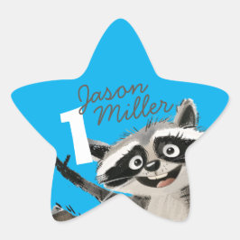 Pegatina En Forma De Estrella Fiesta de cumpleaños con temática de Racoon para e