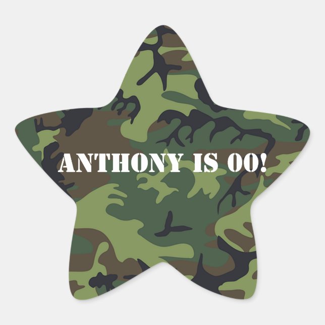 Pegatina En Forma De Estrella Fiesta de cumpleaños temática del ejército (Anverso)