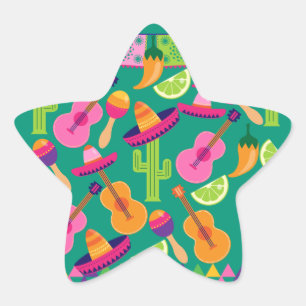 Pegatina En Forma De Estrella Fiesta Fiesta Sombrero Limes Guitarra Maraca Sagua