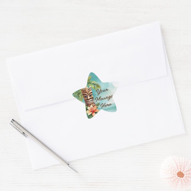 Pegatina En Forma De Estrella Fiesta Tropical de Tiki (Sobre)