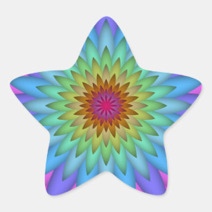 Pegatina En Forma De Estrella Flor abstracta de arcoíris