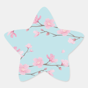 Pegatina En Forma De Estrella Flor de cerezo - Azul cielo