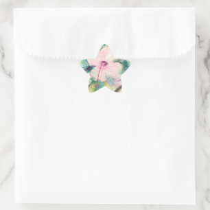 Pegatina En Forma De Estrella Flor de Hibisco Beliceña acuarela pintada a mano
