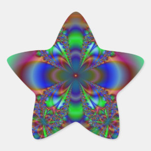 Pegatina En Forma De Estrella Flor del fractal en colores multi