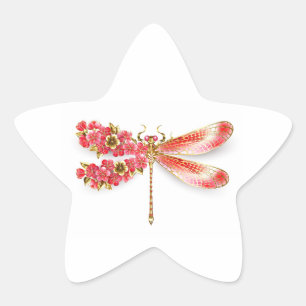 Pegatina En Forma De Estrella Flor libélula con sakura de joyas