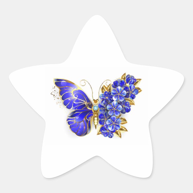 Pegatina En Forma De Estrella Flor Sapphire Mariposa (Anverso)