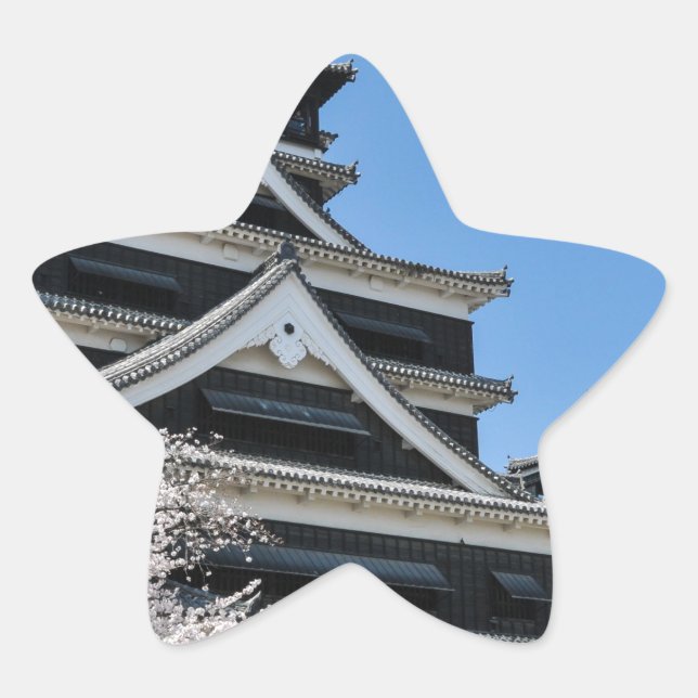 Pegatina En Forma De Estrella Florecimiento De Cerezos En Japón (Anverso)