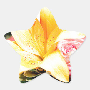 Pegatina En Forma De Estrella flores de boda rosa naranja estrella lirio rosa