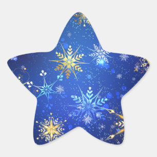 Pegatina En Forma De Estrella Fondo azul XMAS con copos de nieve dorados