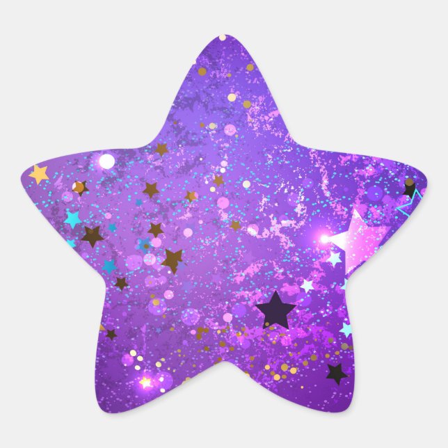 Pegatina En Forma De Estrella Fondo de Relieve metalizado púrpura con estrellas (Anverso)