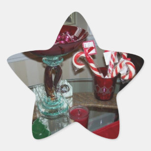 Pegatina En Forma De Estrella foto de navidad estrellada de vidrio rojo y latas 