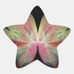 Pegatina En Forma De Estrella Fractal de mariposa rosa
