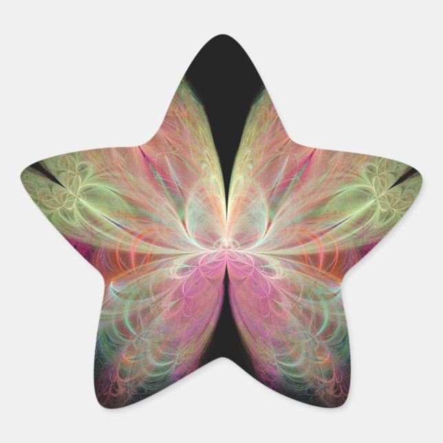 Pegatina En Forma De Estrella Fractal de mariposa rosa (Anverso)