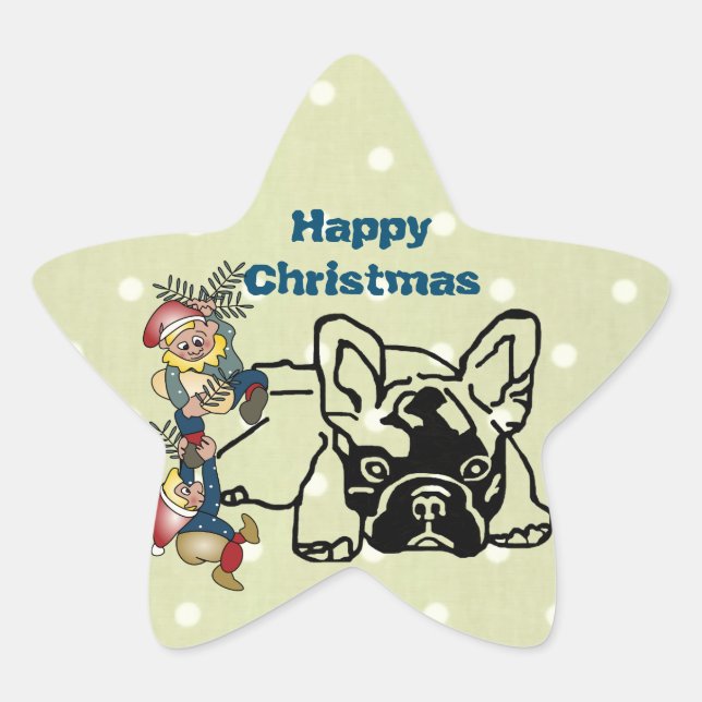 Pegatina En Forma De Estrella Französische Bulldoggen Weihnachten French Bulldog (Anverso)