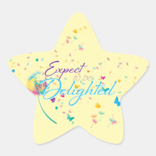 Pegatina En Forma De Estrella Frase positiva Dandelion, amarilla y colorida