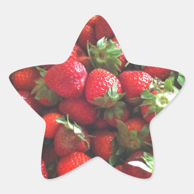 Pegatina En Forma De Estrella Fresas | bayas rojas recién recogidas (Anverso)