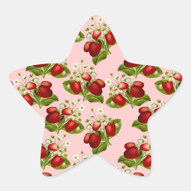 Pegatina En Forma De Estrella fresas vintage (Anverso)