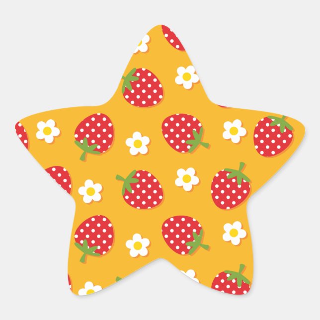 Pegatina En Forma De Estrella Fresas y flores (Anverso)