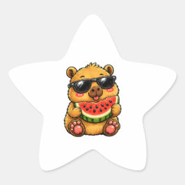 Pegatina En Forma De Estrella Fresco Capybara Sandía Verano