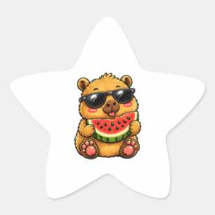 Pegatina En Forma De Estrella Fresco Capybara Sandía Verano