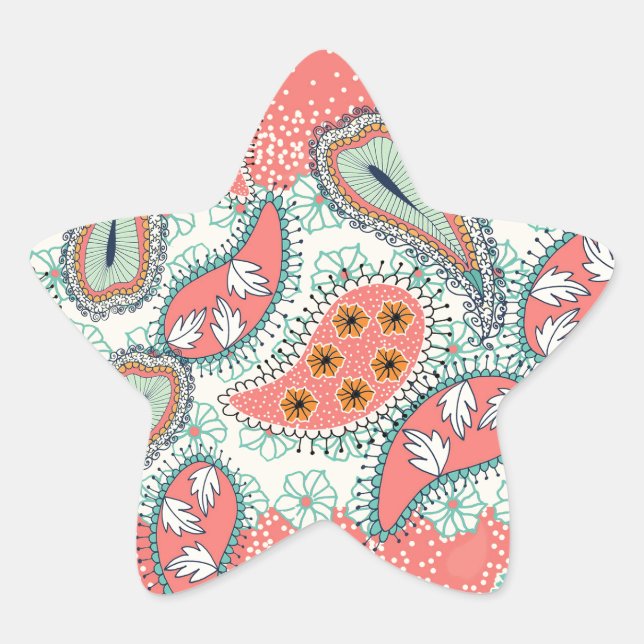 Pegatina En Forma De Estrella Frontera Boho Paisley (Anverso)