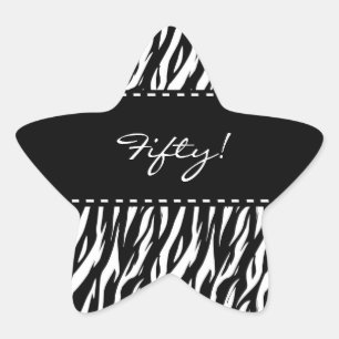 Pegatina En Forma De Estrella Fun Black and White Zebra 50 cumpleaños