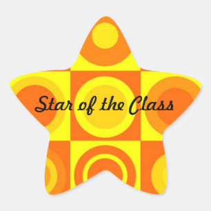 Pegatina En Forma De Estrella Funky Retro Naranja Círculos Amarillos