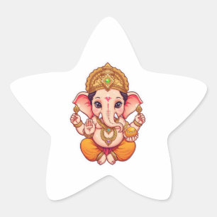 Pegatina En Forma De Estrella Ganpati Bappa - Chibi Style Ganesha con