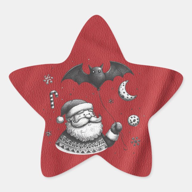 Pegatina En Forma De Estrella Garras de Santa Rojo (Anverso)