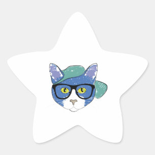 PEGATINA EN FORMA DE ESTRELLA GATO DE OJOS AMARILLOS EN VIDRIO NEGRO Y TAPÓN VER