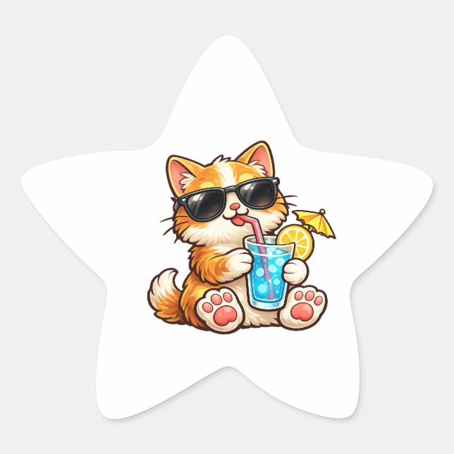 Pegatina En Forma De Estrella Gato fresco de verano (Anverso)