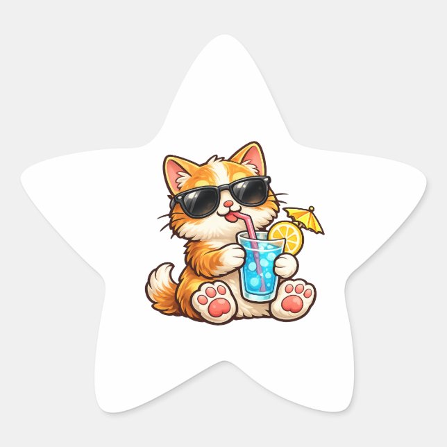 Pegatina En Forma De Estrella Gato fresco de verano (Anverso)