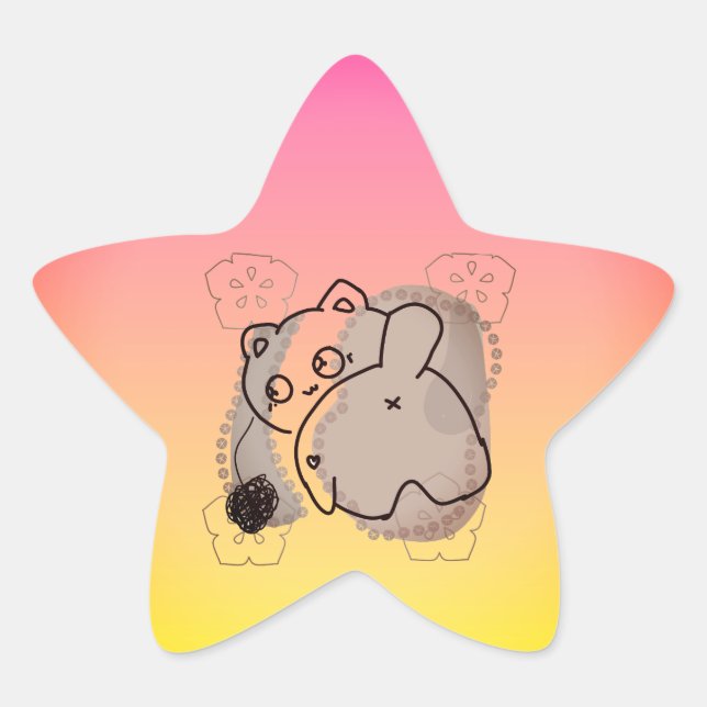 Pegatina En Forma De Estrella Gato juguetón con hilo (Anverso)