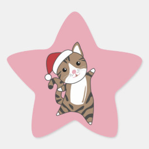Pegatina En Forma De Estrella Gato Navidades Nieve Animales De Invierno Gatos Es