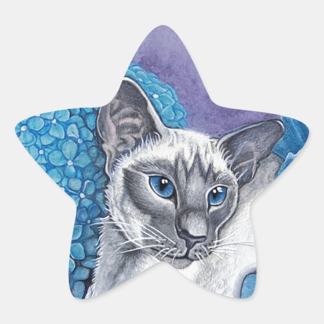 Pegatina En Forma De Estrella Gato Siamés De Punto Azul (Anverso)