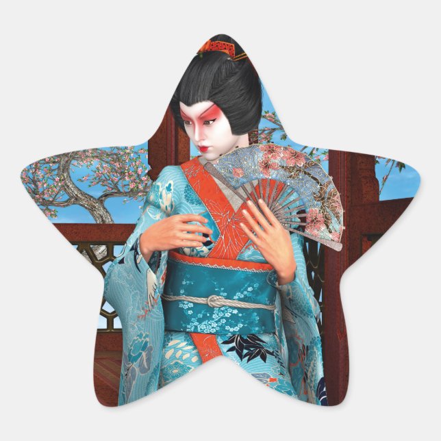 Pegatina En Forma De Estrella Geisha (Anverso)