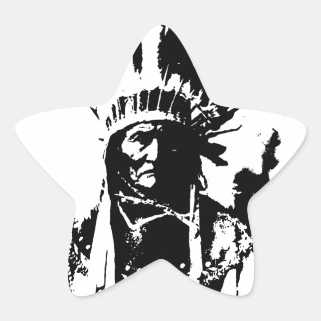 Pegatina En Forma De Estrella Gerónimo en blanco y negro (Anverso)